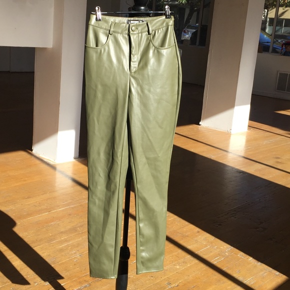 Missguided Pants - Sage green Vegan leather straight leg pants